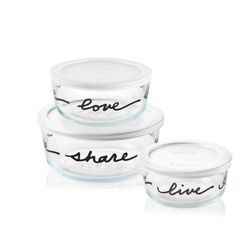Glass bowls set- pyrex Trio pyrex with lids